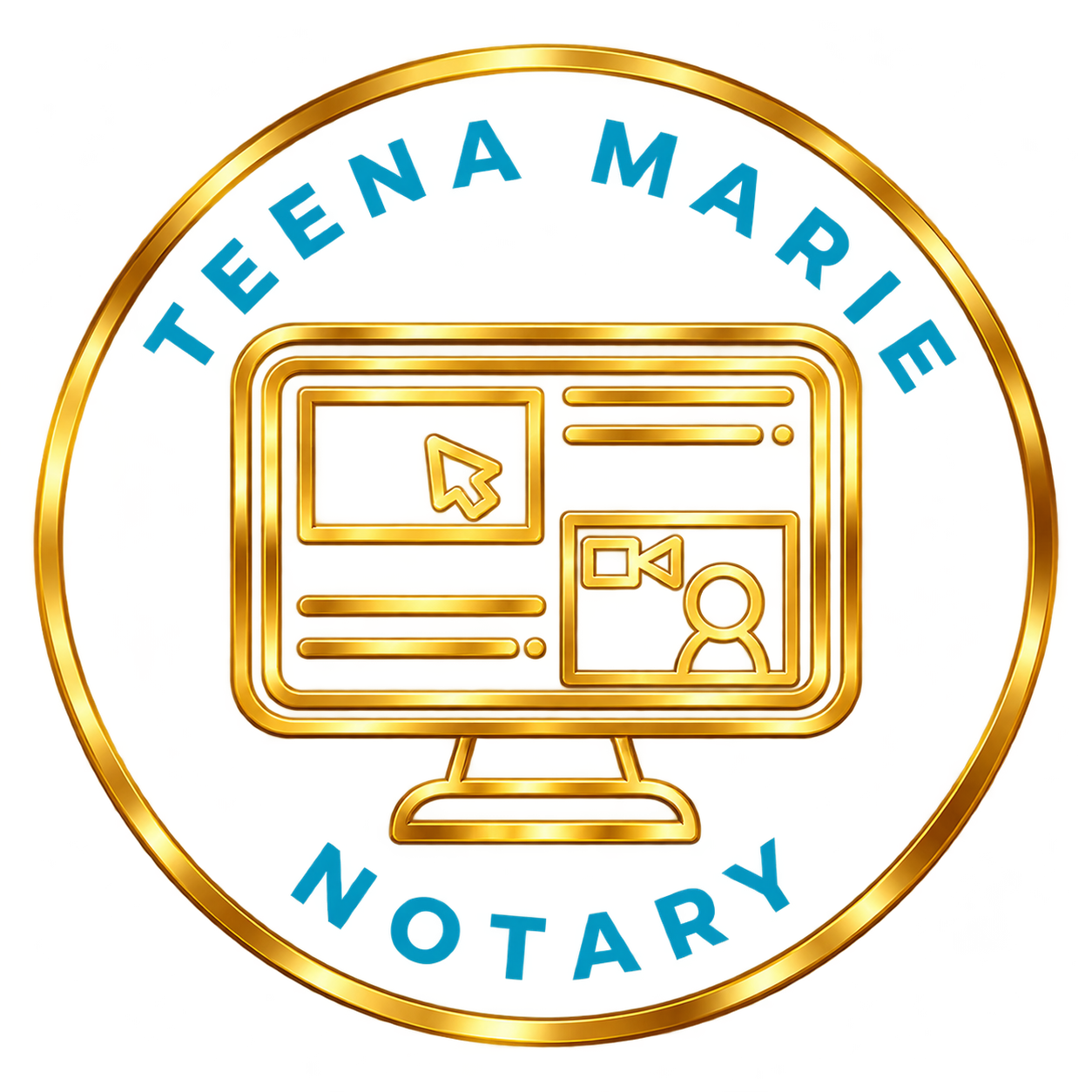 Teena Marie Notary official gold and turquoise logo